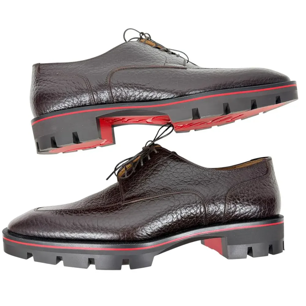 Christian Louboutin Davisol Grained Leather Lug Sole Derby Shoes Brown Size 44
